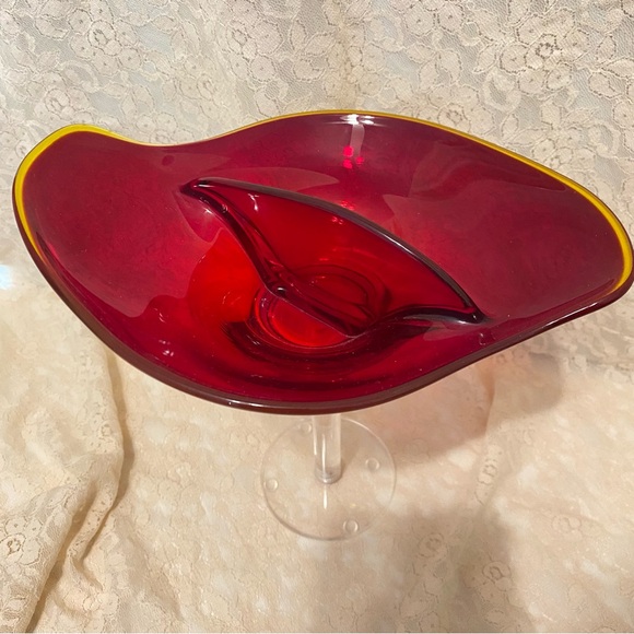 MCM Epic Viking Glass Co. Divided Ruby Red Dish. - Picture 10 of 11